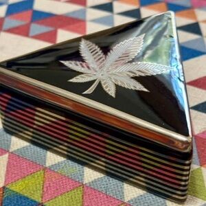 Black Triangular Ceramic Accessory Box with Silver Leaf Inlay by Jonathan Adler